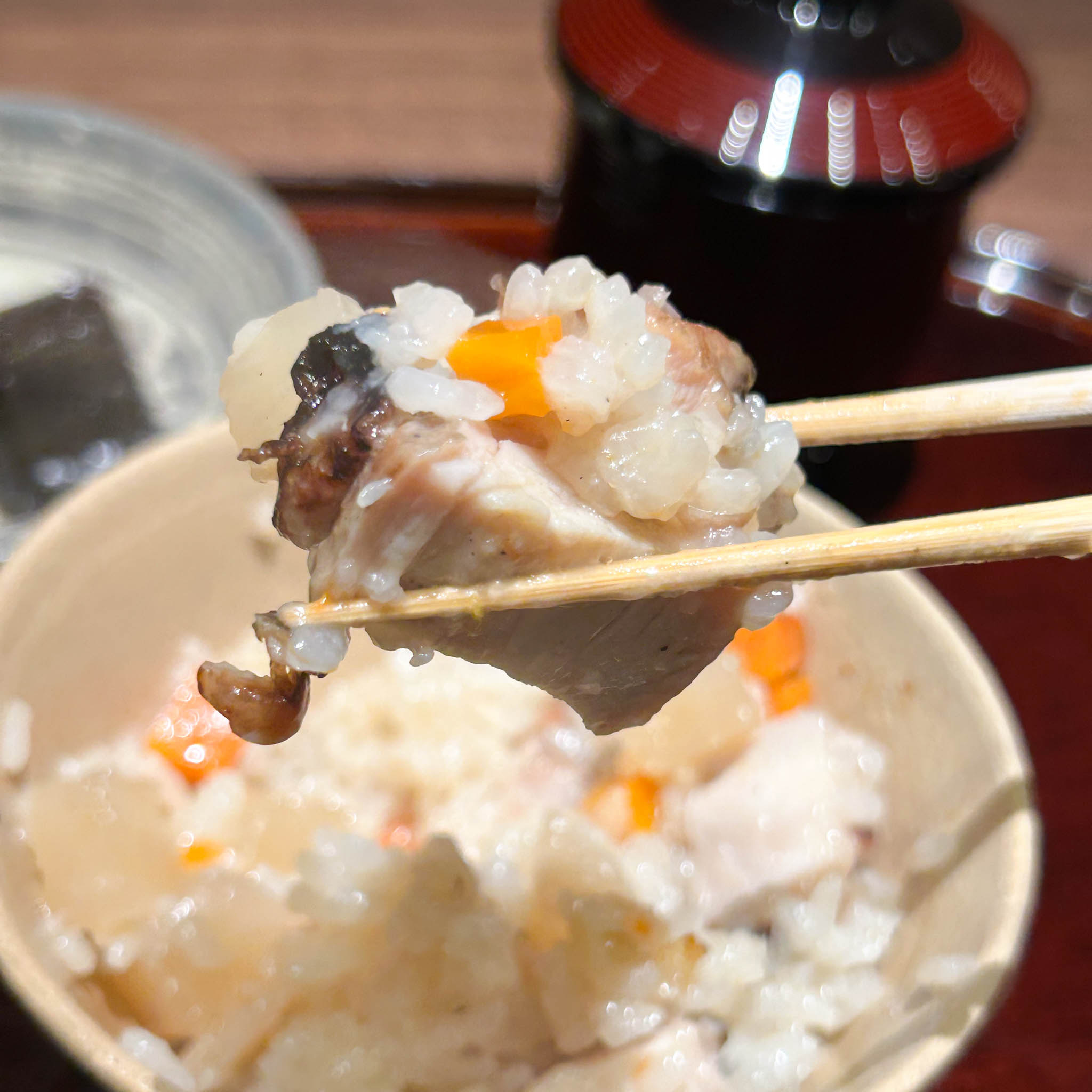 鶏と大根のごはんの箸上げ