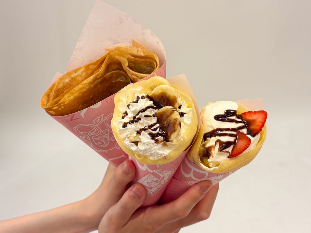 寝屋川市高柳 Mo Chu crepe&snack プレミアムシュガーバタークレープ バナナチョコホイップクレープ 激生ミルクいちごチョコホイップクレープ