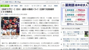 高校ラグビー　日川・盛田４連続トライ！圧勝で花園通算１００戦飾る