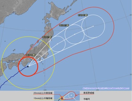 台風18号予報円　10月6日