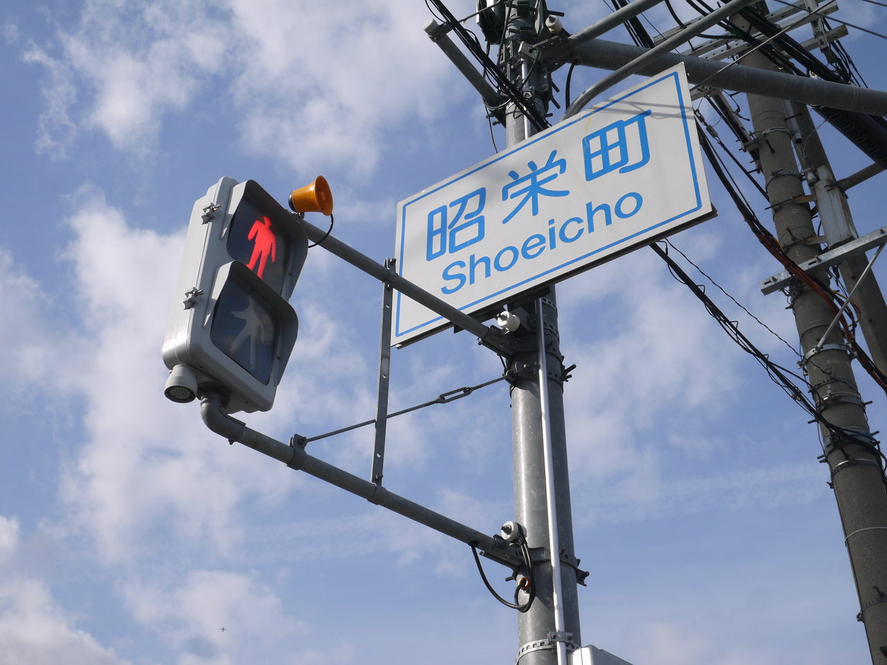 昭栄町交差点の歩行者用信号に視覚障害者用の音声装置が稼働 南北方向がピヨッ 東西方向がカッコー 寝屋川つーしん